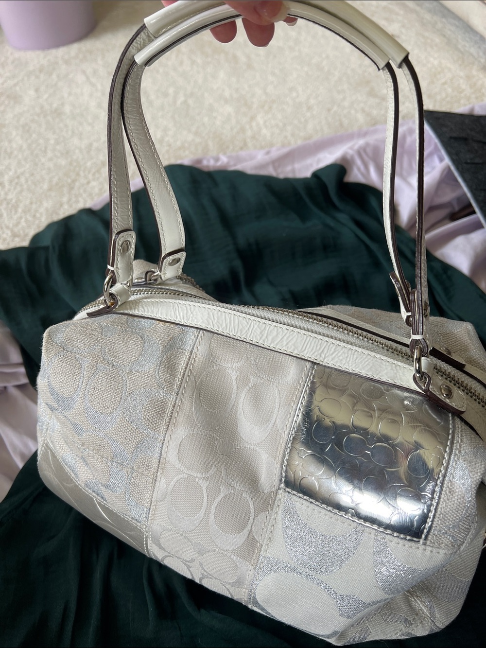 Coach Stunning White & Silver Signature Satchel - Picture 15 of 15